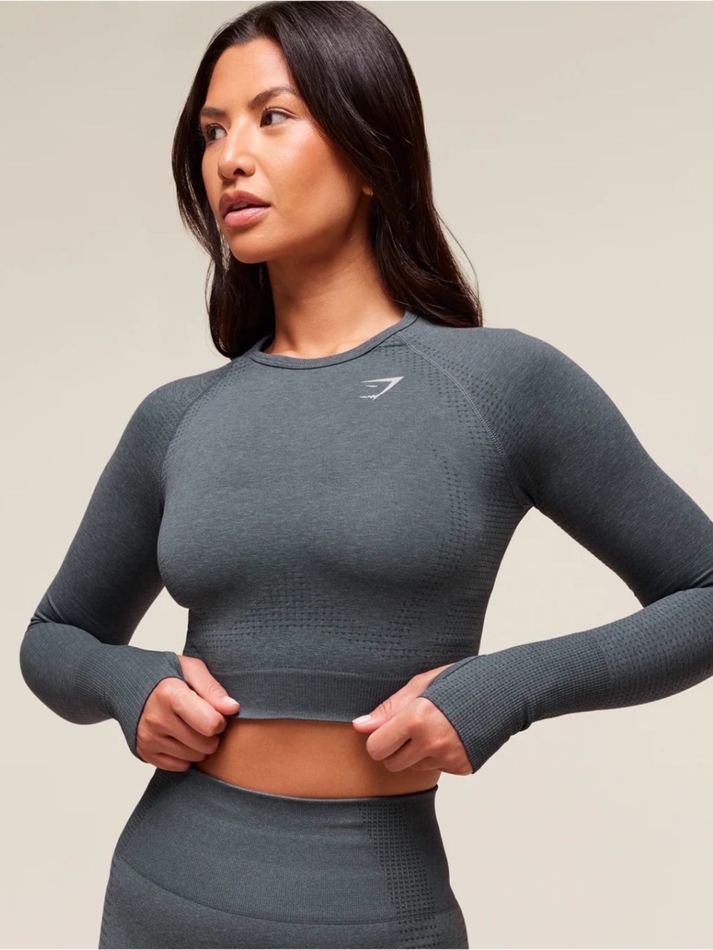 Gymshark Women's Grey/ Marl Seamless Long Sleeve Crop Top